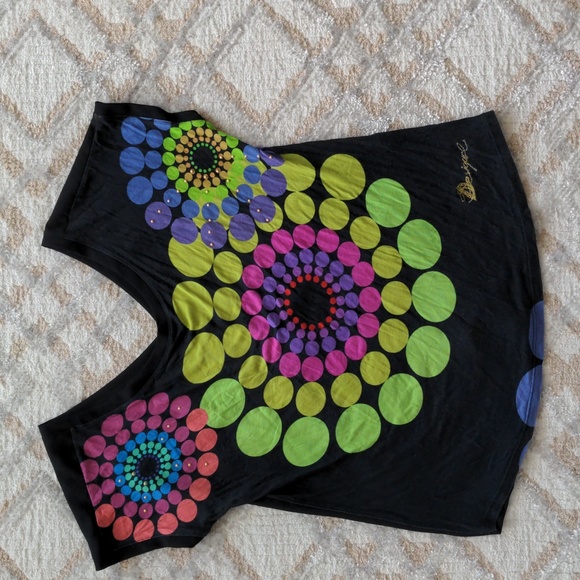 Desigual summer top, black with festival print, size S - Picture 7 of 9